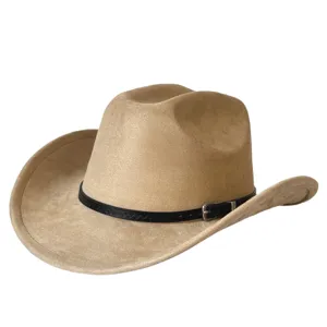 Cappello da cowboy western in camoscio per uomo e donna, cappello fedora jazz rétro a tesa larga.