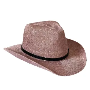 Cappello da cowboy western con paillettes per uomo e donna, elegante cappello da sole glitter.
