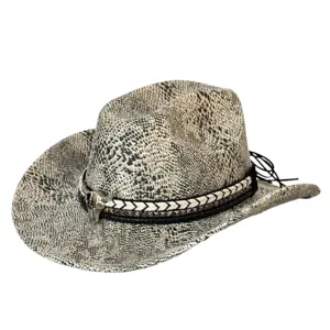Retro slangenprint western cowboy hoed met metalen stierenhoed decor, brede rand zonnehoed.