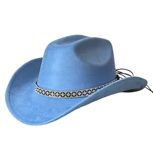 Blue suede western cowboy hat with rhinestone band for men and women party festival wear