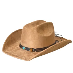 Chapeau de cowboy occidental en daim classique avec bande de perles turquoise rétro.