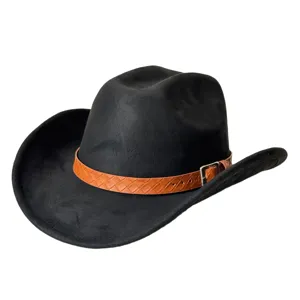 Retro suede western cowboy hat with woven leather strap wide brim fedora men women outdoor