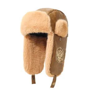 Chapeau trappeur en cuir PU thermique d'hiver avec doublure en fausse fourrure coupe-vent.