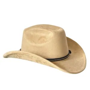 Cappello da cowboy western in camoscio con tesa curva e catena nera per autunno e inverno stile.