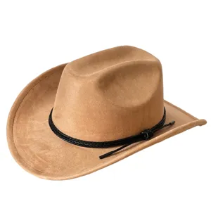 Cappello da Cowboy Vintage in Finta Pelle di Poliestere Classico con Ala Larga Curva Cappello da Cavaliere Western Fedora per Uomo Donna
