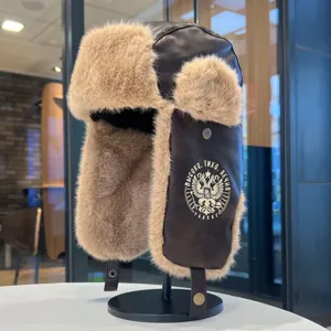 Chapeau ushanka en cuir PU chaud d'hiver casquette trappeur coupe-vent pour le ski