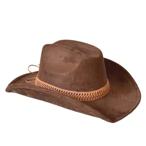 Retro suede western cowboy hat for men and women, classic wide brim jazz fedora cap.