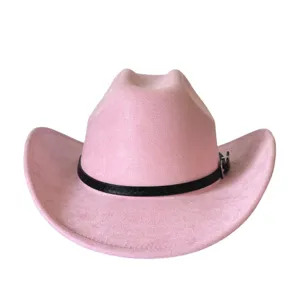 Cappello da cowboy western in camoscio rosa a tesa larga fedora jazz per feste eleganti