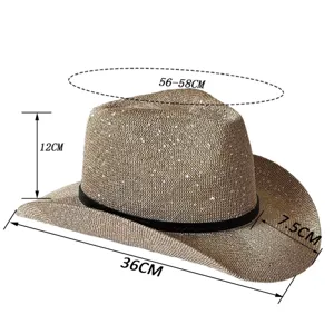 Cappello fedora con paillettes stile britannico cappello da cowboy occidentale solare