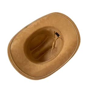 Cappello da cowboy occidentale in camoscio marrone classico tesa larga fedora elegante