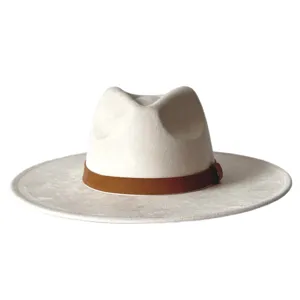 Chapeau fedora en daim à large bord rétro avec bande marron, chapeau de jazz classique pour mode.