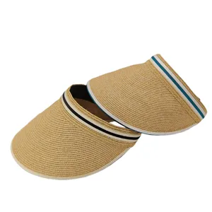 Chapeau de visière de soleil en paille élégant pour femmes, chapeau de plage d'été rayé.