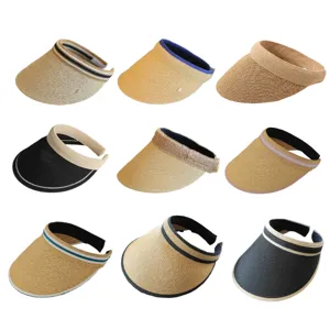 Chapeau Visière en Paille de Papier Style Japonais pour Femmes Été Plage Serre-tête Protection Solaire Pare-soleil Chapeau de Paille