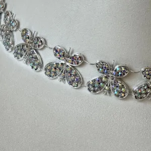 Silver rhinestone butterfly chain trim detail for apparel hats and party accessories sparkle