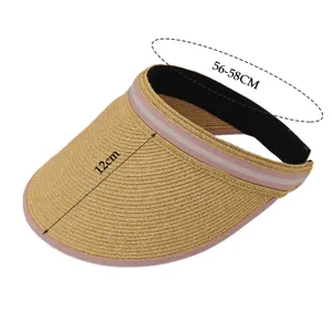 Chapeau visière de soleil en paille femme été plage top vide anti-uv large bord