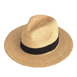 Summer straw hat for women men, beach sun protection woven raffia fedora vacation hat.