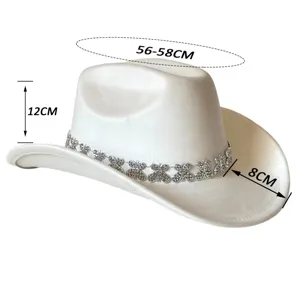 White Western Cowboy Hat with Sparkling Rhinestone Butterfly Chain Bachelorette Party