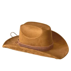 Brown suede western cowboy hat detail, wide brim fedora, vintage style accessory close-up