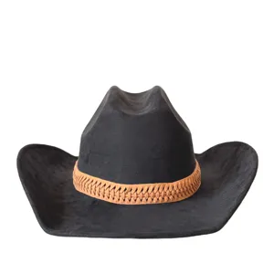 Vintage suede cowboy hat for men and women, wide brim western jazz cap with woven band.