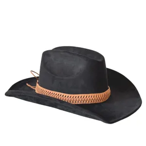 American retro suede western cowboy hat with brown braided band for men and women stylish