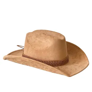 Retro suede western cowboy hat with braided band, wide brim jazz hat for men and women style.