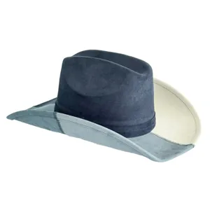 Close-up detail of the vintage color-block suede cowboy hat brim and textured crown surface.