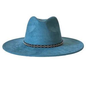 Chapeau fedora en daim bleu a bord large mode vintage chapeau en feutre accessoire