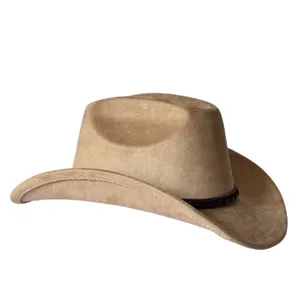 Cappello da cowboy western in camoscio vintage con tesa larga e nastro intrecciato.