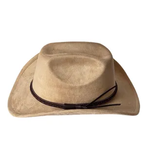 Cappello cowboy western in camoscio retrò con fascia intrecciata, fedora tesa larga per esterni.
