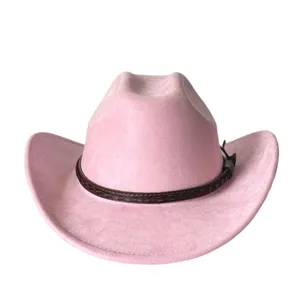 Cappello da cowboy occidentale rosa camoscio fedora tesa larga retro esterno moda cavaliere