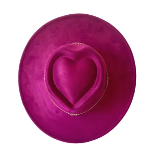 Chapeau fedora rose en forme de coeur à large bord, chapeau rétro élégant en daim synthétique.