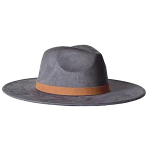 Chapeau Fedora rétro à large bord avec bande marron, élégante casquette jazz en suédine.