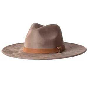 Détail de chapeau fedora en suédine à large bord vintage, style jazz plat design.