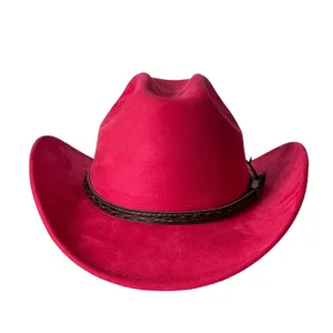Cappello da cowboy western in camoscio rosso con nastro intrecciato stile vintage