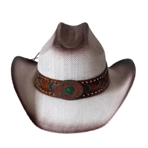 Chapeau de cowboy western rétro américain à large bord et élégant bandeau en cuir.