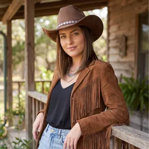 Retro Strass Wildleder Western Cowboyhut fuer Damen Outdoor Party Hochzeit Mode Hut Stile