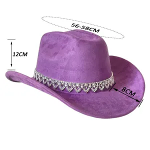 Lila Wildleder Cowboyhut mit glitzernden Strasssteinen, modischer Western Partyhut für Damen.