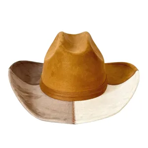 Vintage suede western cowboy hat color-blocked wide brim jazz fedora for men and women