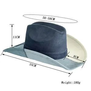Vintage suede cowboy hat western jazz cap wide brim contrast color hat for men women