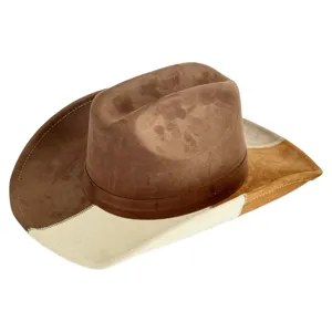 Suede cowboy hat for men and women, retro western jazz hat with wide color block brim.