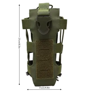 Tactical water bottle pouch detail showcasing durable nylon build, quick-release buckle.