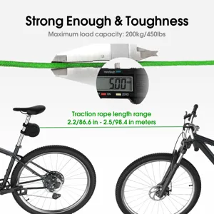 Fiets-sleepkabel voor mountainbike, uittrekbaar met 200kg capaciteit en 5mm diameter.