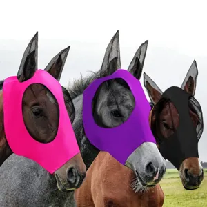 Durable horse fly mask with mesh ears, breathable anti-mosquito mask for horses in detail view.