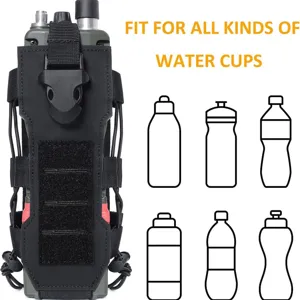 Tactical water bottle pouch detail view showing MOLLE webbing and quick release buckle design.