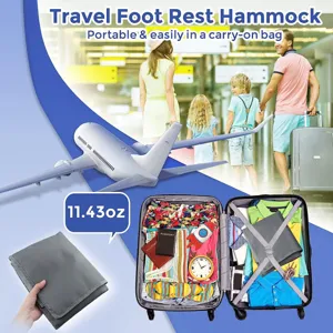 Travel foot rest hammock for airplane, portable and compact footrest for travel flight kids.