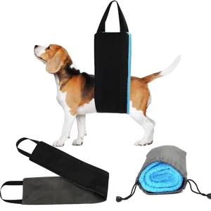 Dog lifting harness for elderly or injured pets, mobility support sling with bag. Detail view.