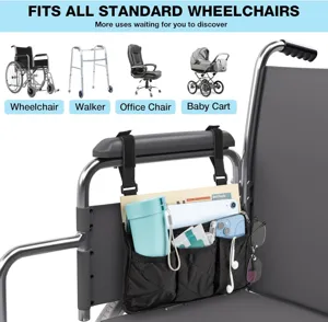 Wheelchair side storage bag organizer with multi pockets waterproof black portable bag