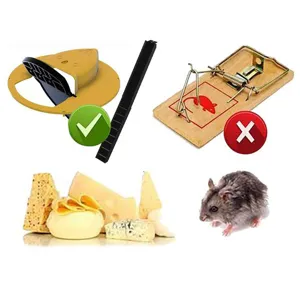 Immagine di dettaglio che confronta la trappola per topi in plastica con la tradizionale.