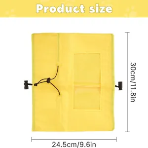 Waterproof dog bath cap with transparent window and adjustable drawstring for ear protection.