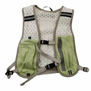 Breathable mesh outdoor sports vest with multi pockets and adjustable buckle straps for hiking.